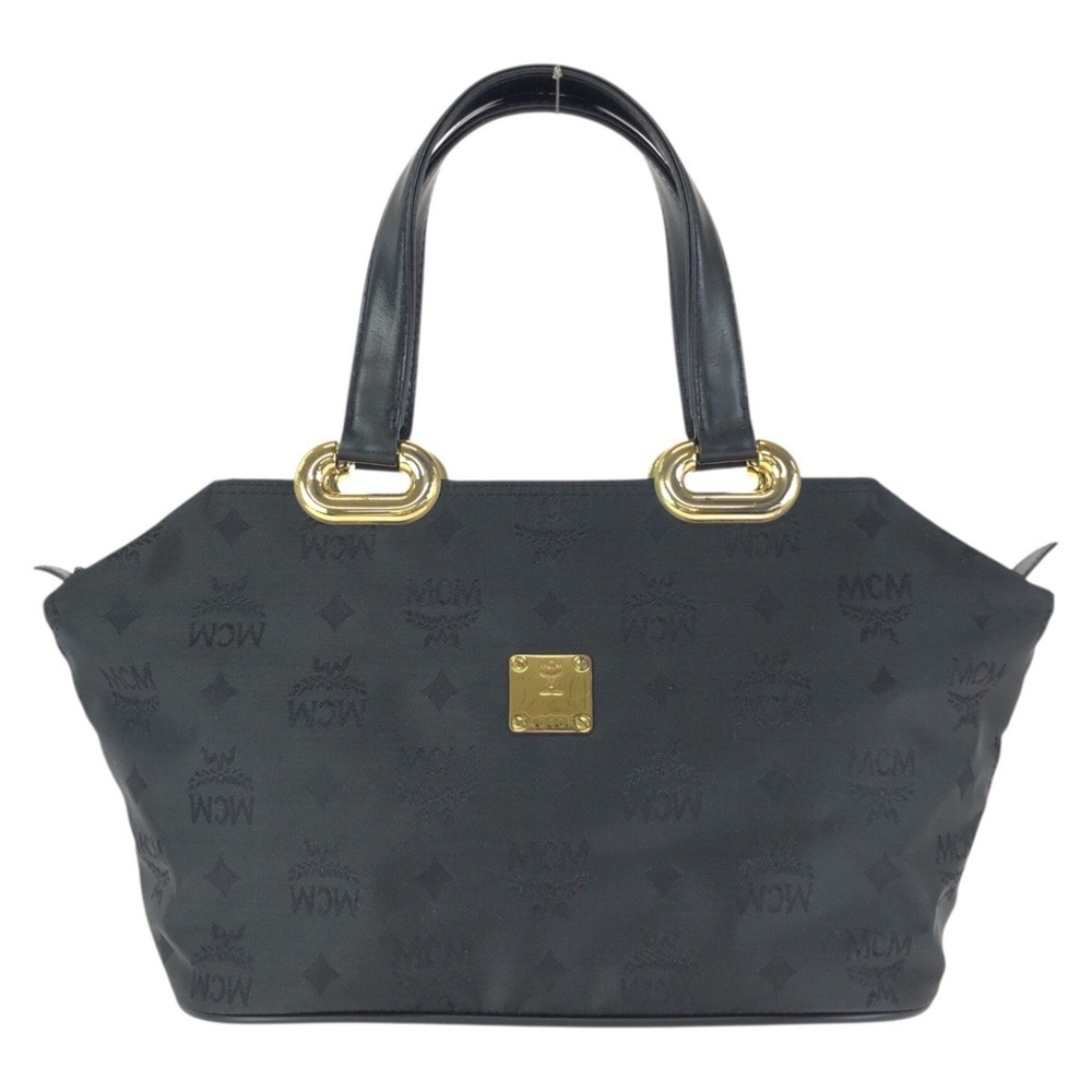MCM Vintage Visetos Black Nylon Leather Handbag with Gold Hardware for Women